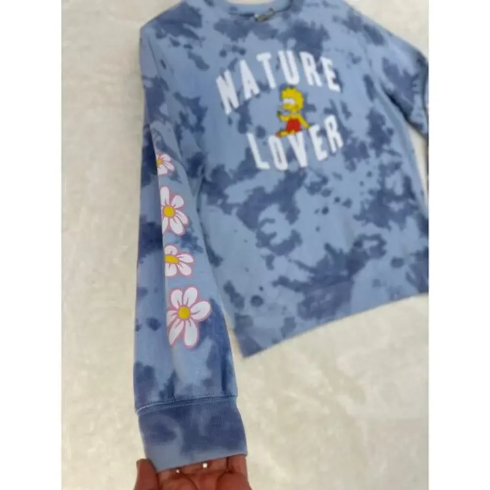 Lisa Simpson Nature Lover Graphic Pullover Sweatshirt Womens MEDIUM Blue Tie-Dye